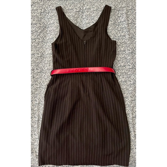 Charlotte Russe Black Pinstriped Career Dress with Red Patent Belt - Picture 2 of 9